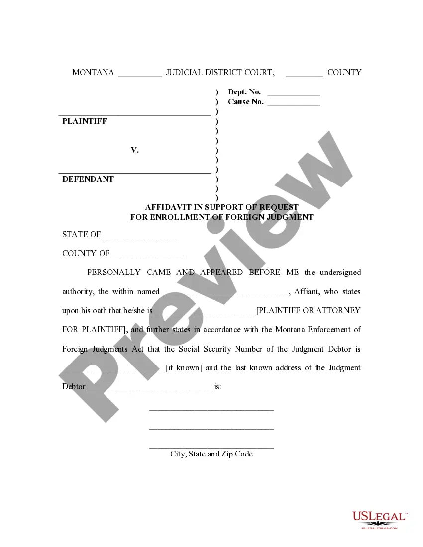 Preview Montana Foreign Judgment Enrollment