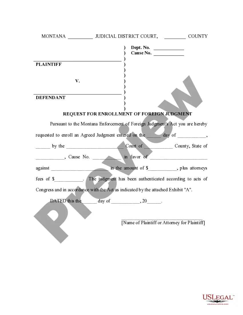 Preview Montana Foreign Judgment Enrollment