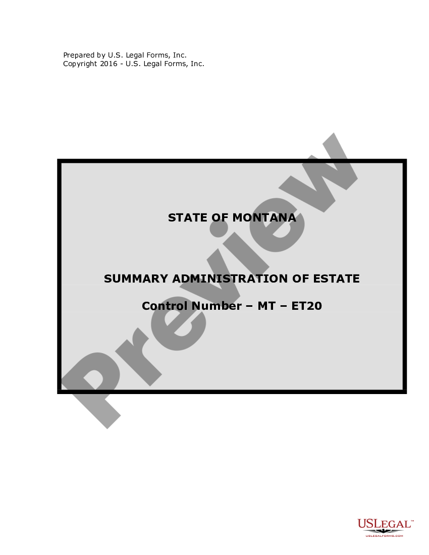 Montana Summary Administration Package Small Estates Us Legal Forms 1500