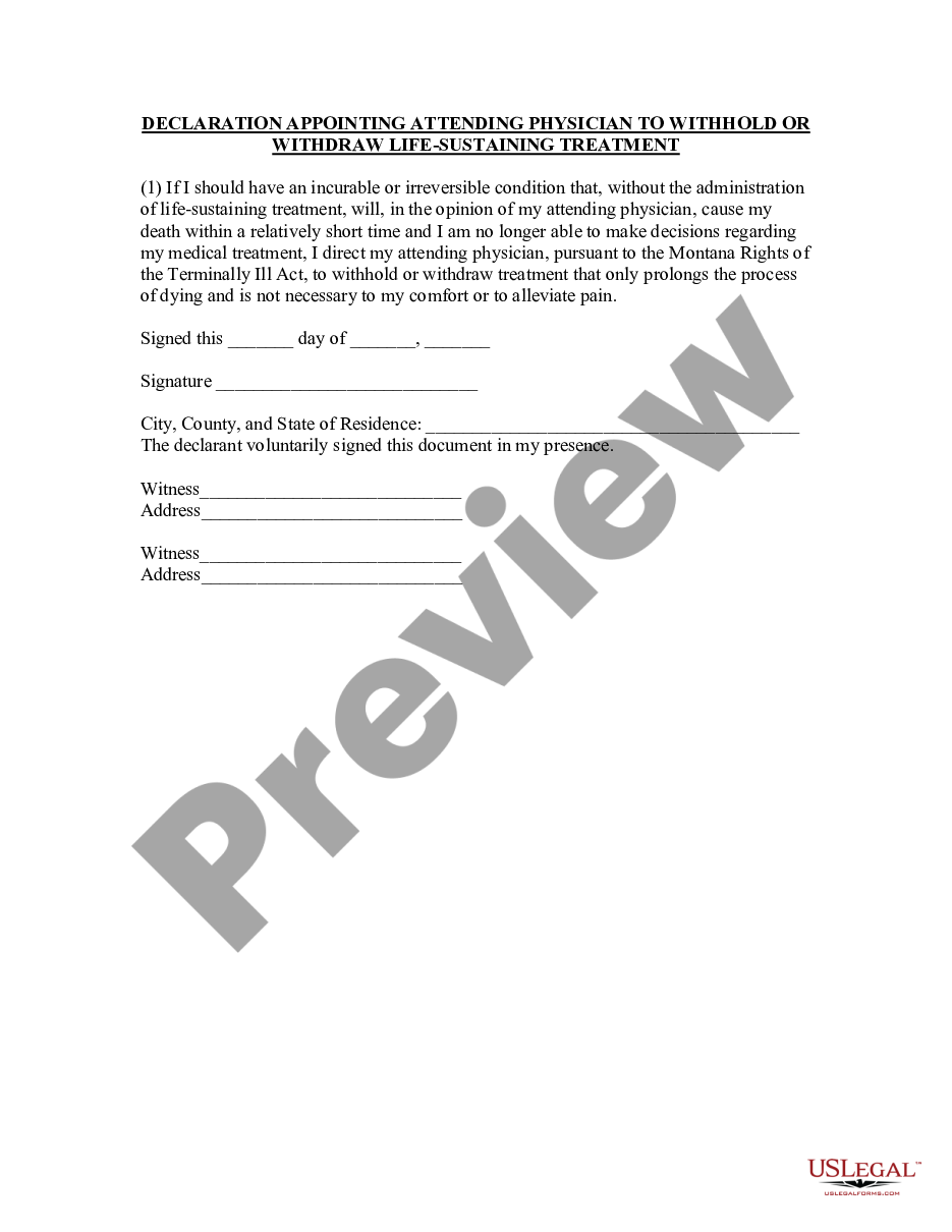 page 0 Living Will Declaration and optional form to appoint health care agent preview