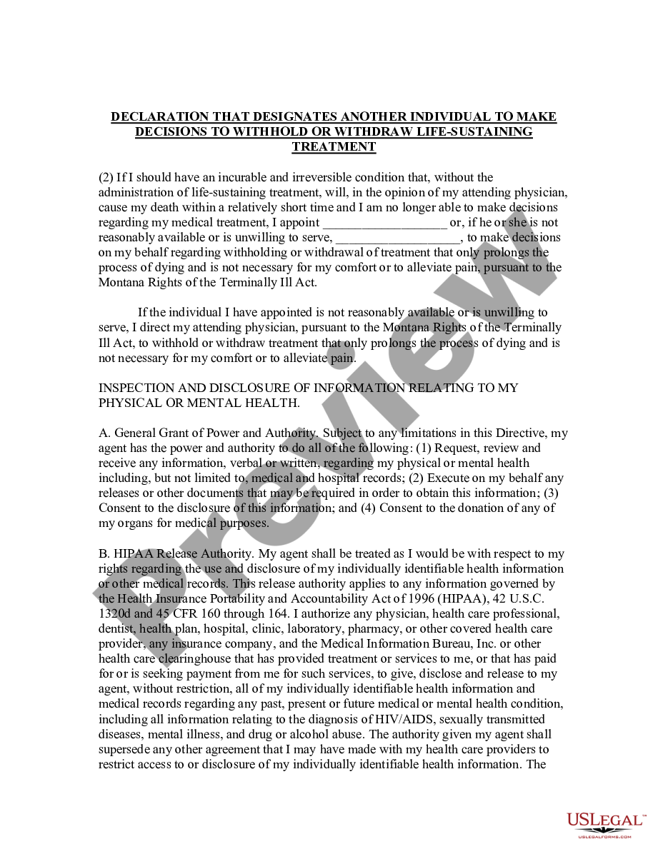 page 1 Living Will Declaration and optional form to appoint health care agent preview