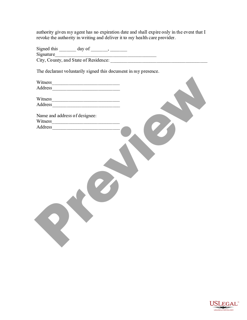 page 2 Living Will Declaration and optional form to appoint health care agent preview
