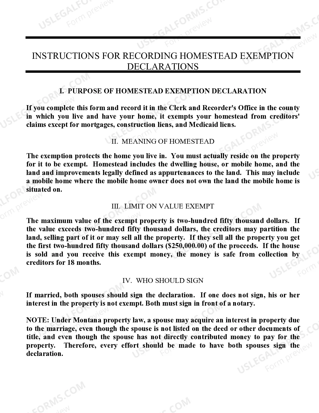 Preview Declaration of Homestead