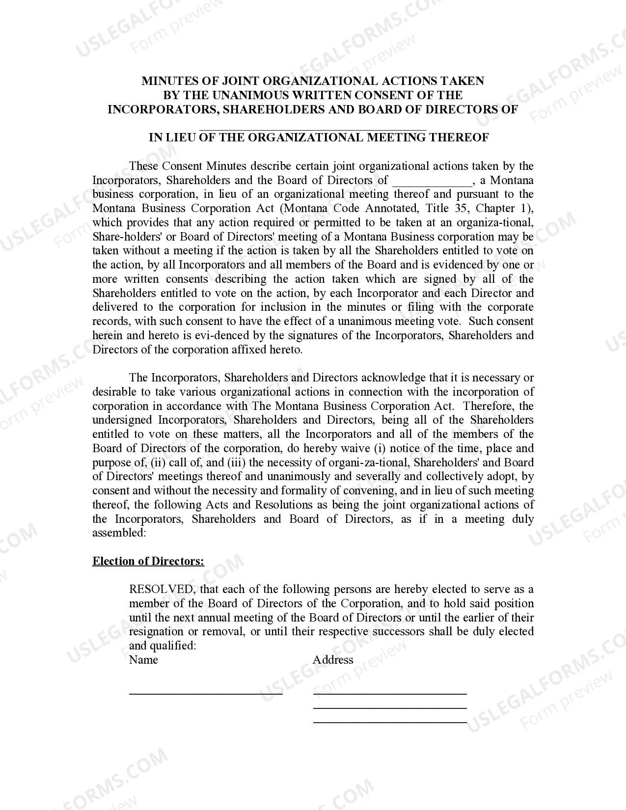 Preview Minutes for Organizational Meeting