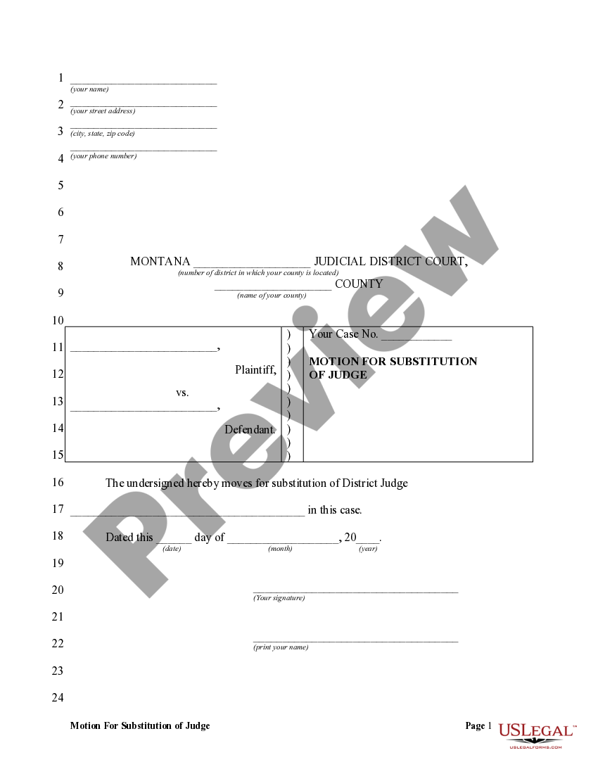 Montana Motion for Substitution of Judge US Legal Forms
