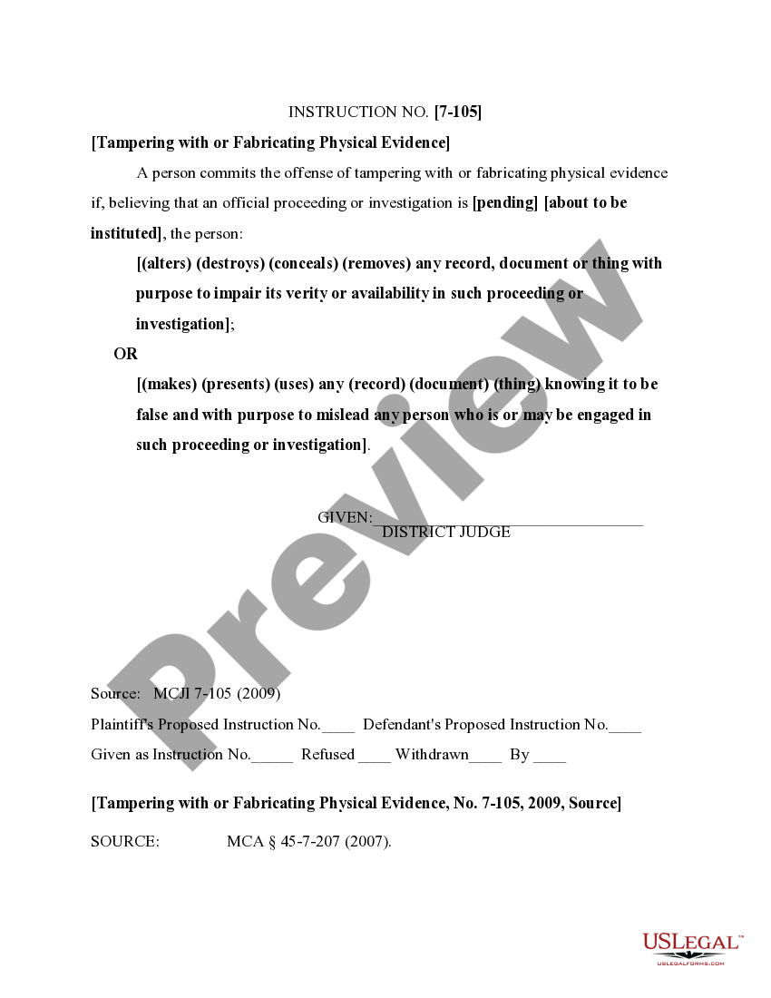 Montana Tampering with or Fabricating Physical Evidence US Legal Forms