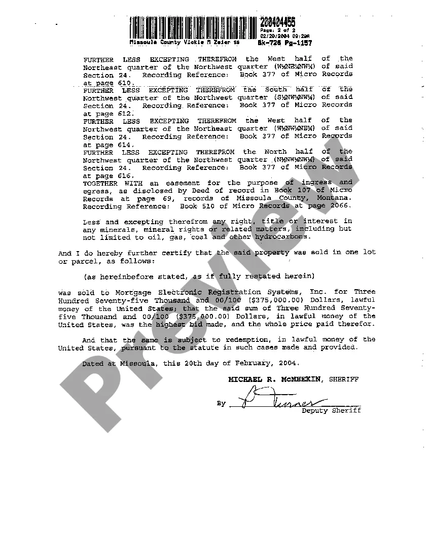 Preview A01 Certificate of Sheriff Sale Under Order of Sale