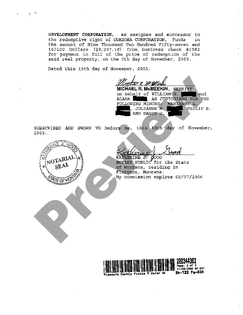 Preview A02 Certificate of Redemption regarding Order Confirming Sale