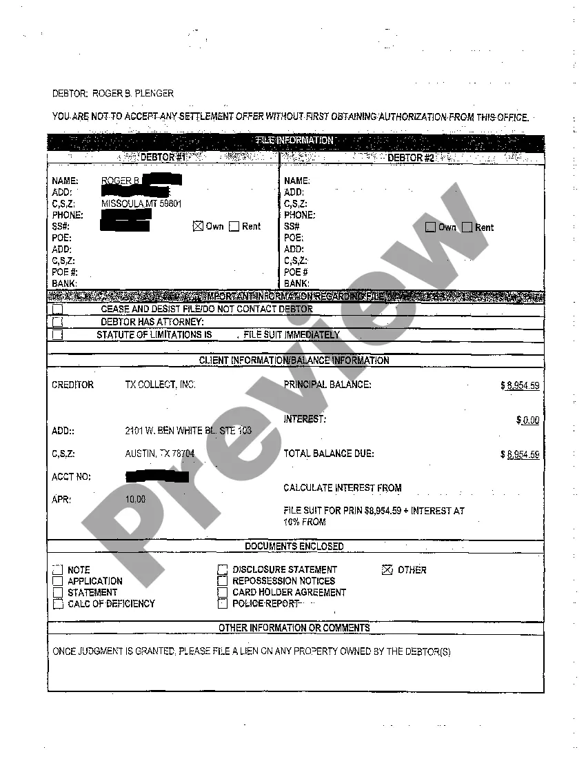 Preview A01 Complaint for Debt Collection Due to Default in Payments of Credit Extension