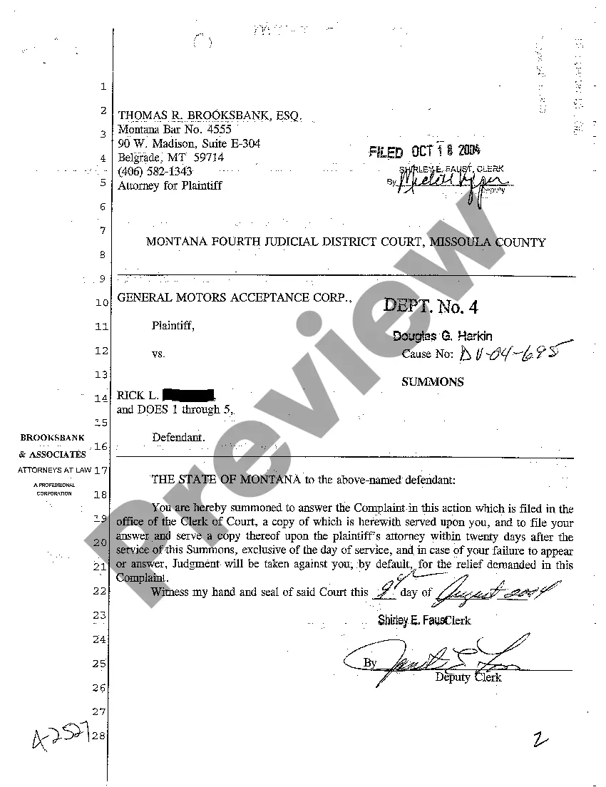 Preview A01 Complaint for Breach of Financing Contract on Automobile