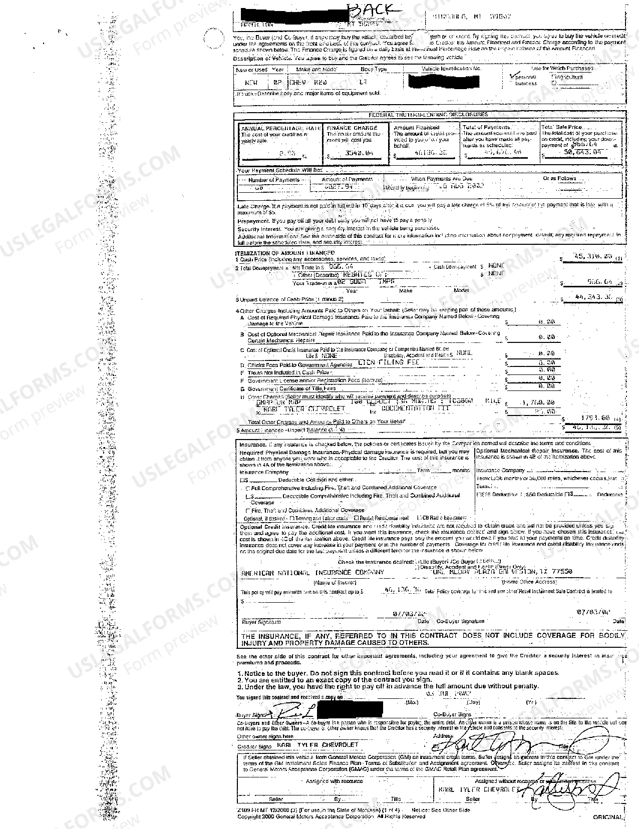 Preview A02 Retail Installment Sale Contract