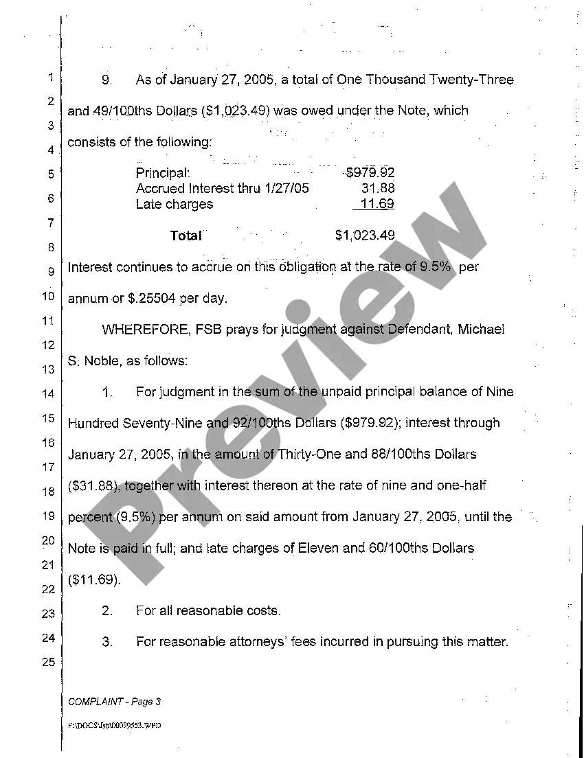 Get A01 Complaint for Breach of Promissory Note Preview A01 Complaint for Breach of Promissory Note