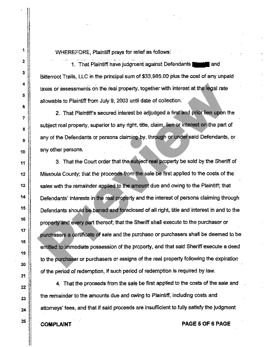 Preview A01 Complaint for Breach of Well Drilling Contract Resulting in Construction Lien