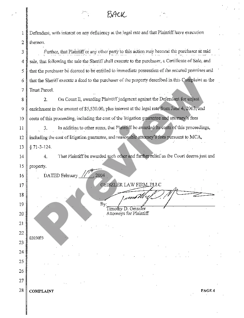 Preview A01 Complaint for Breach of Plumbing Installation Contract Resulting in Construction Lien