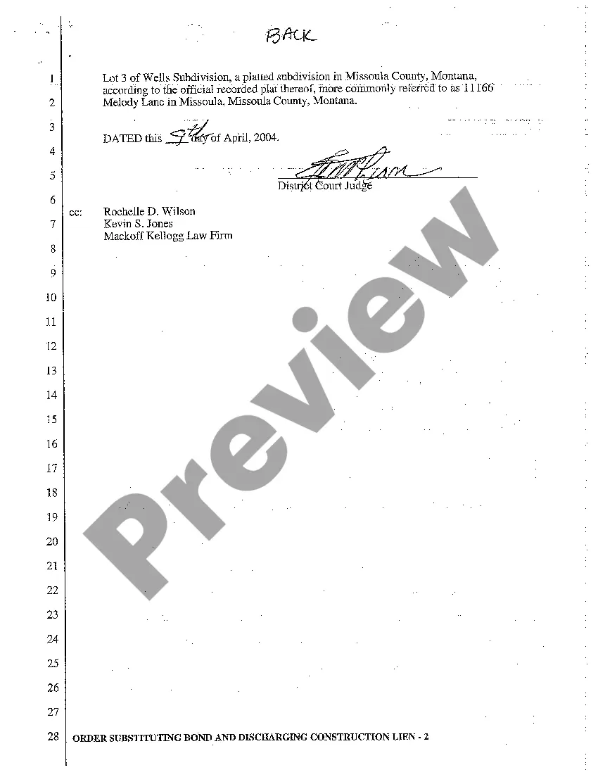 Preview A02 Order Substituting Bond and Discharging Construction Lien