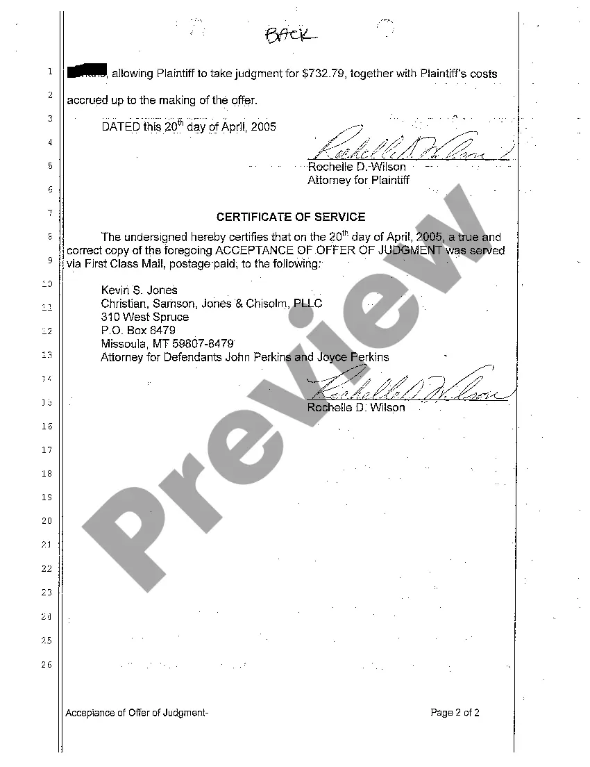 Preview A05 Acceptance of Offer of Judgment