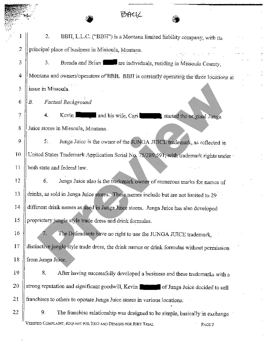 Get A01 Verified Complaint for Breach of Asset Purchase Agreement and Franchise Agreement Preview A01 Verified Complaint for Breach of Asset Purchase Agreement and Franchise Agreement