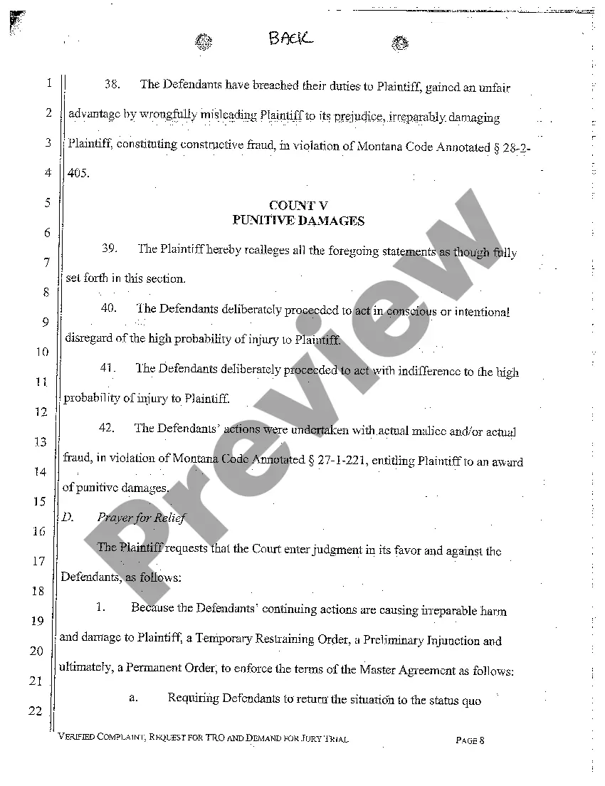 Get A01 Verified Complaint for Breach of Asset Purchase Agreement and Franchise Agreement Preview A01 Verified Complaint for Breach of Asset Purchase Agreement and Franchise Agreement