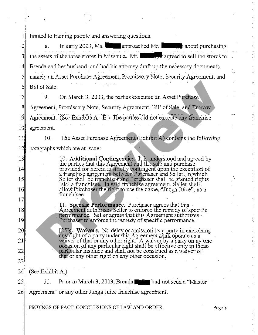 Preview A10 Findings of Fact, Conclusions of Law and Order