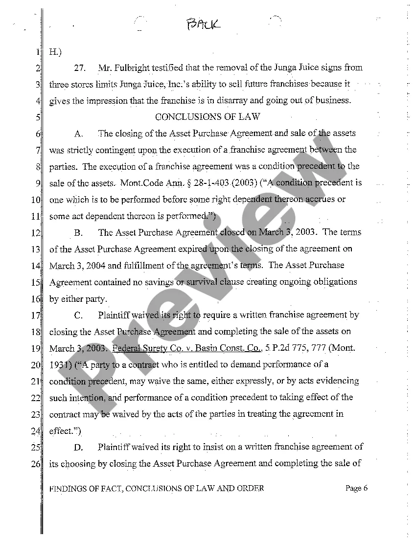 Preview A10 Findings of Fact, Conclusions of Law and Order