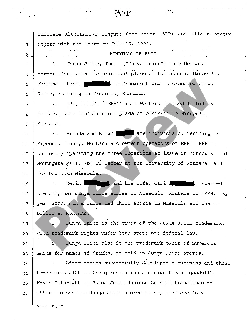 Preview A12 Findings of Fact, Conclusions of Law and Order Number Two