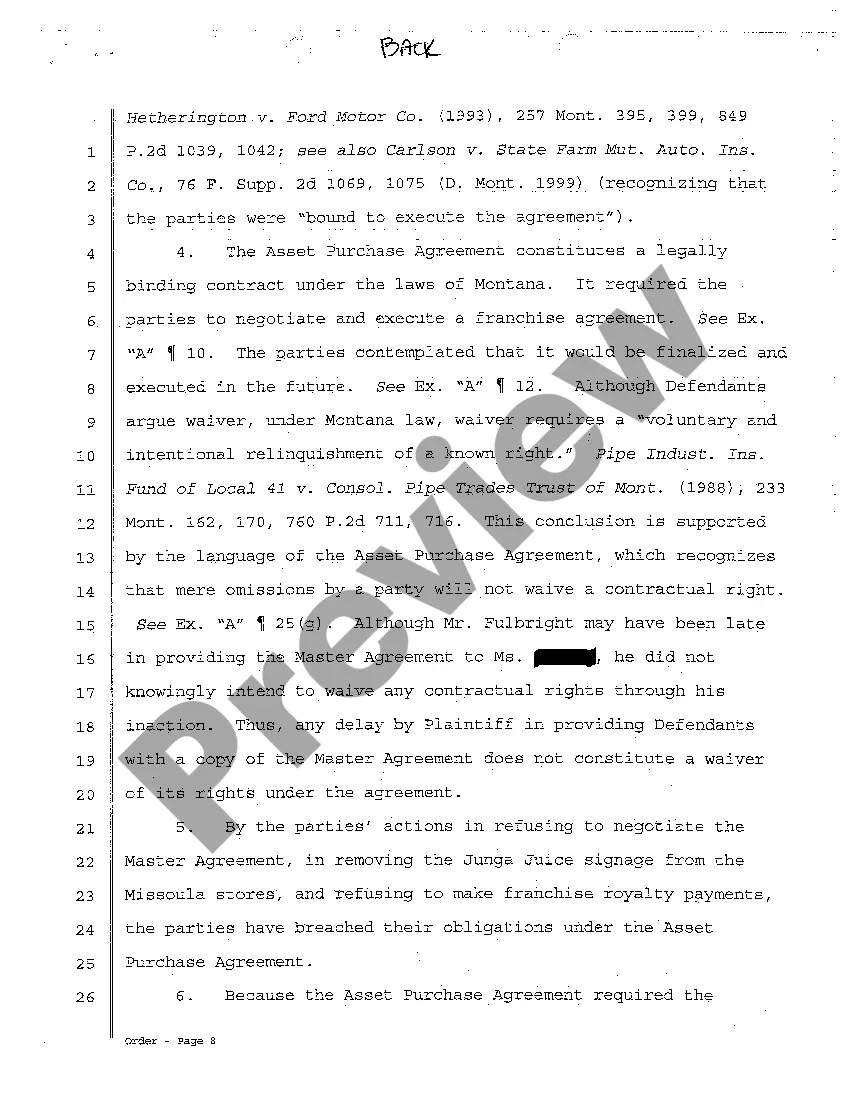 Preview A12 Findings of Fact, Conclusions of Law and Order Number Two