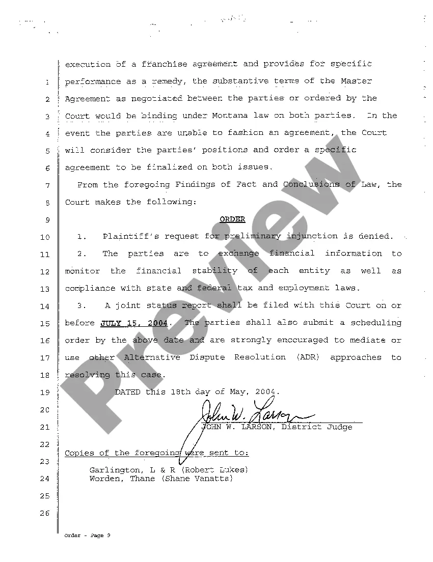 Preview A12 Findings of Fact, Conclusions of Law and Order Number Two