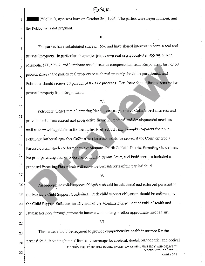 Preview A01 Petition for Parenting Decree