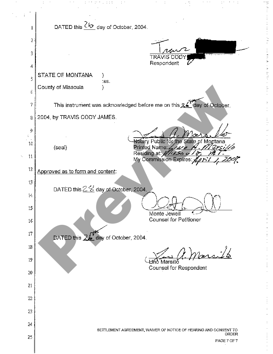 page 6 A02 Settlement Agreement, Waiver of Notice of Hearing and Consent to Order preview