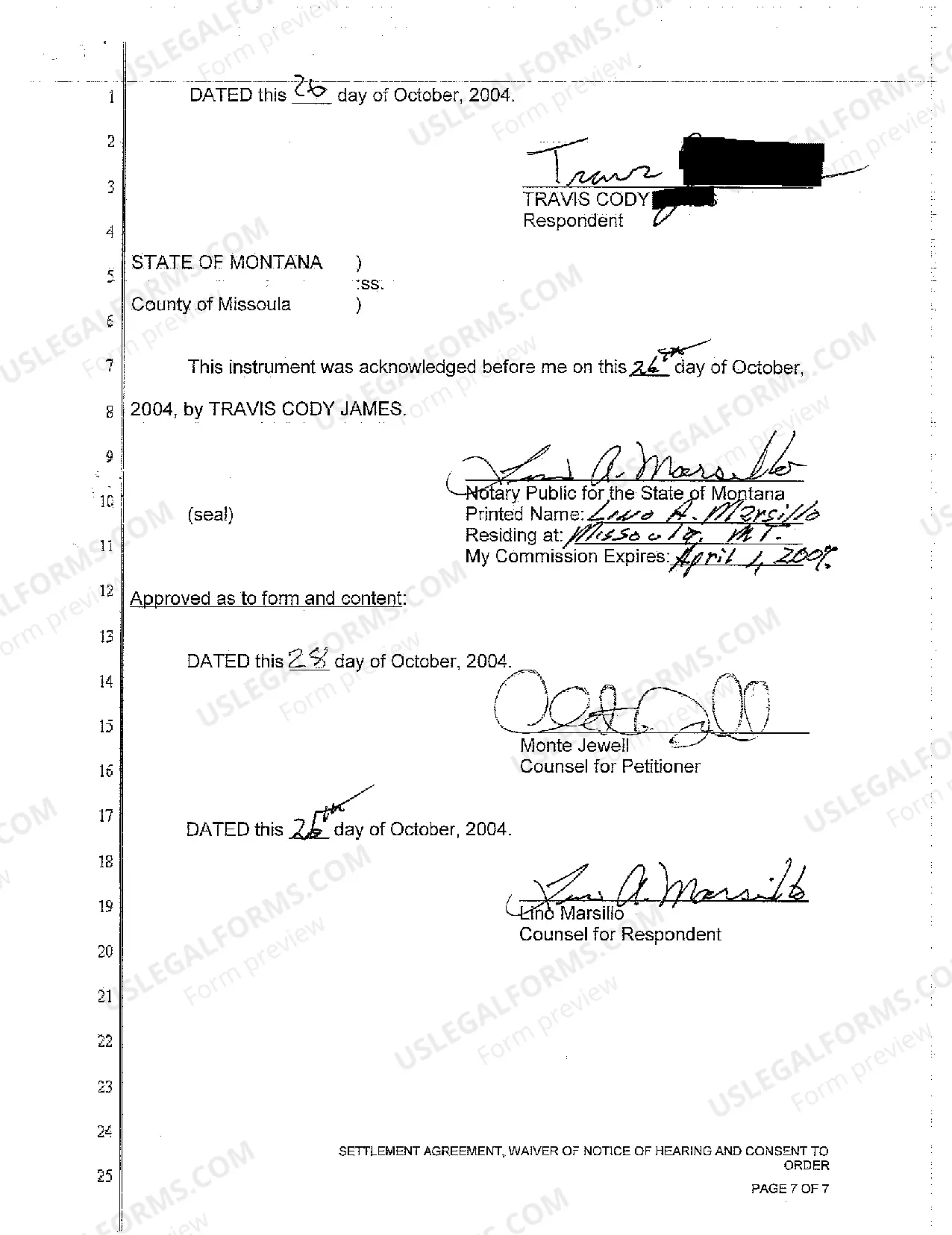 Preview A02 Settlement Agreement, Waiver of Notice of Hearing and Consent to Order