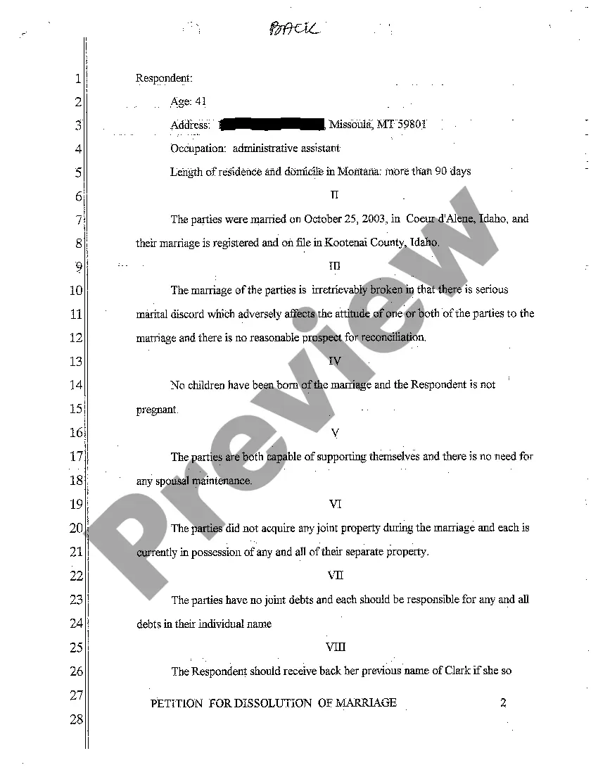 Preview A01 Petition for Dissolution of Marriage