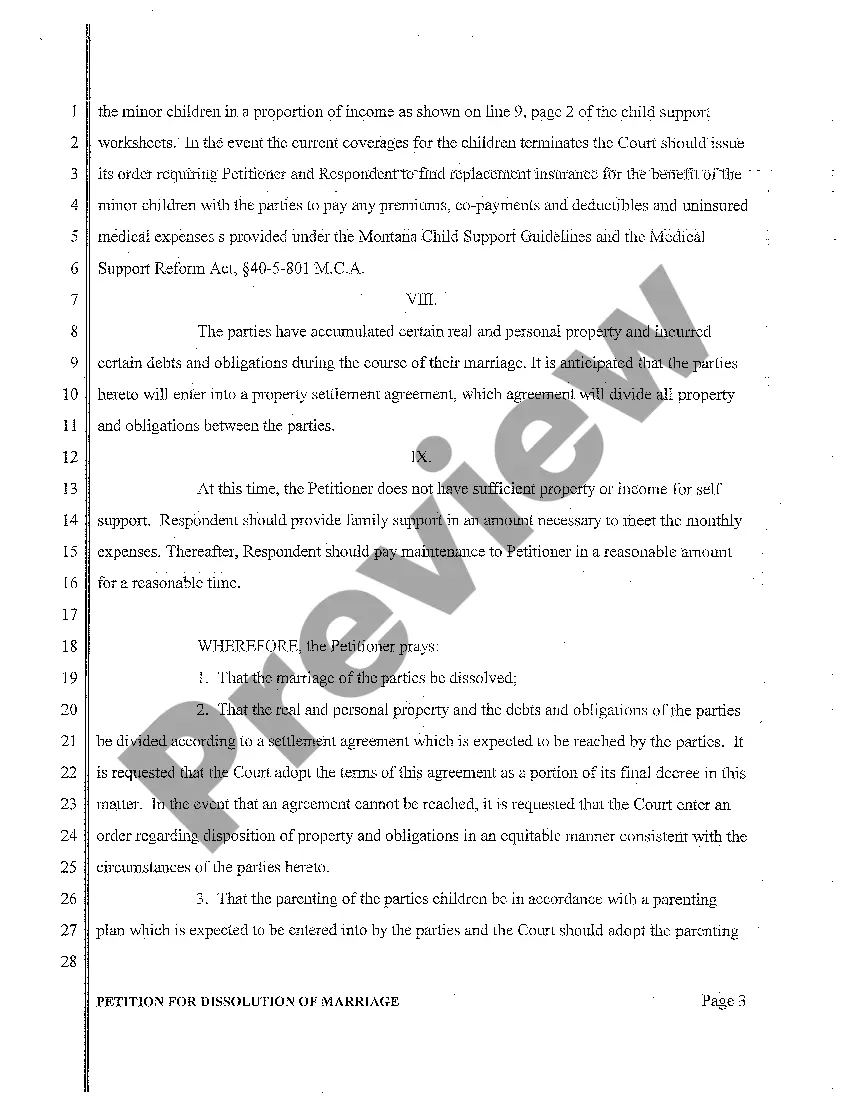 Preview A01 Petition for Dissolution of Marriage with Two Minor Children