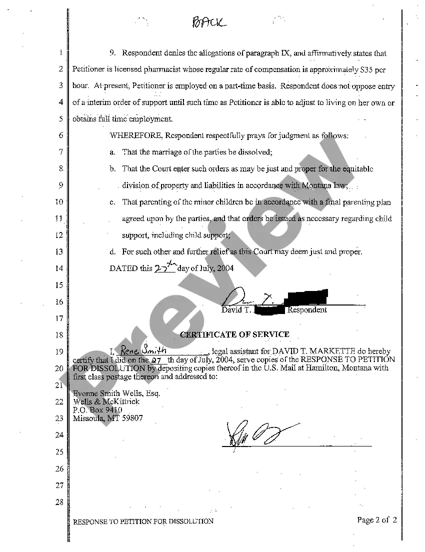 Get A02 Response to Petition for Dissolution of Marriage Preview A02 Response to Petition for Dissolution of Marriage
