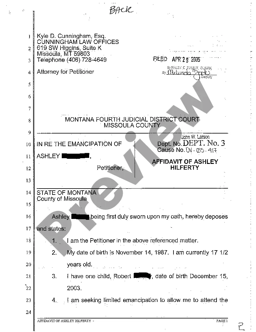 Preview A01 Petition for Limited Emancipation of a Minor