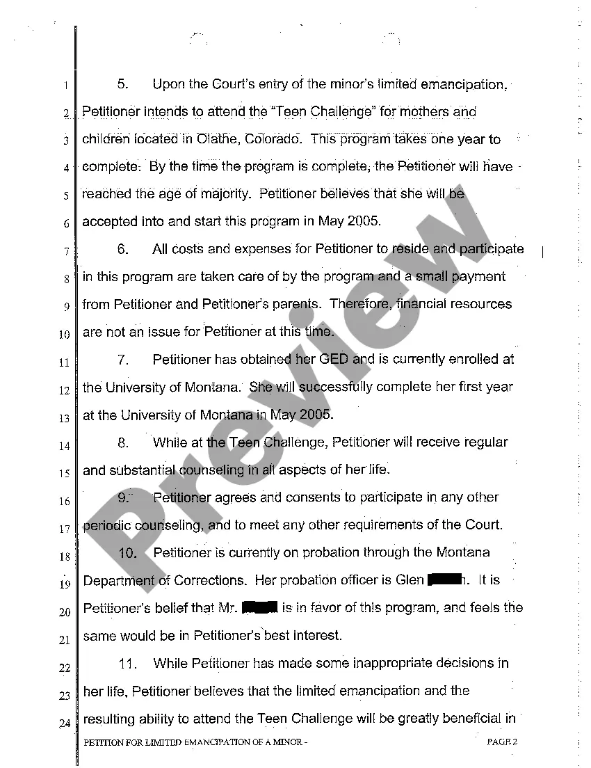 Preview A01 Petition for Limited Emancipation of a Minor