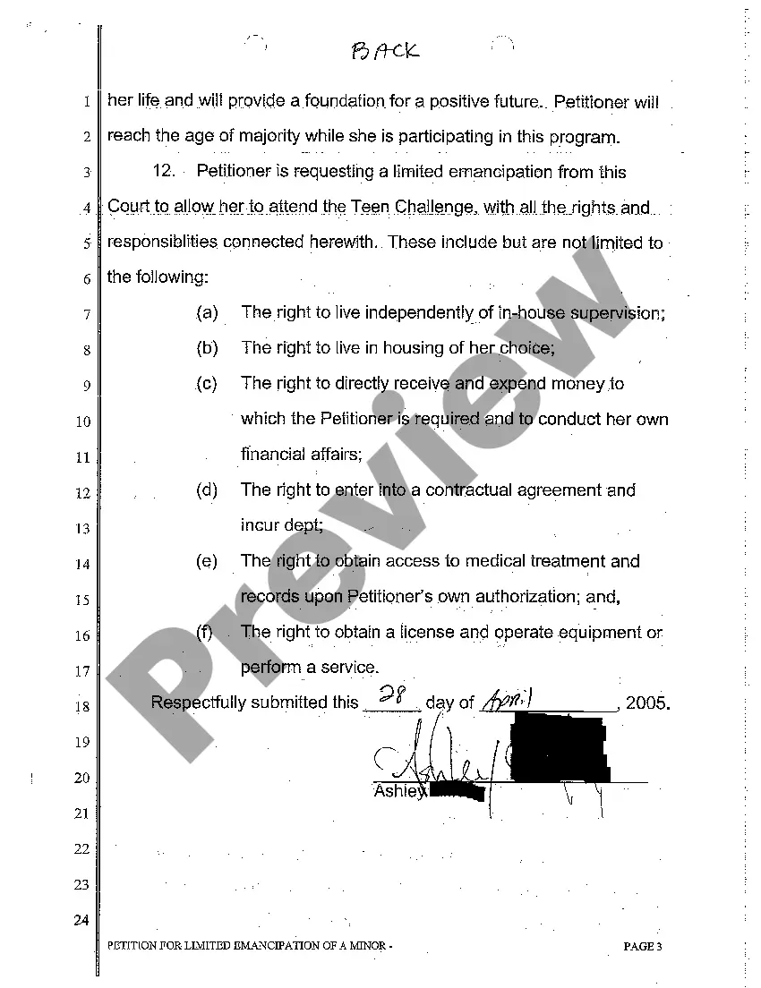 Preview A01 Petition for Limited Emancipation of a Minor