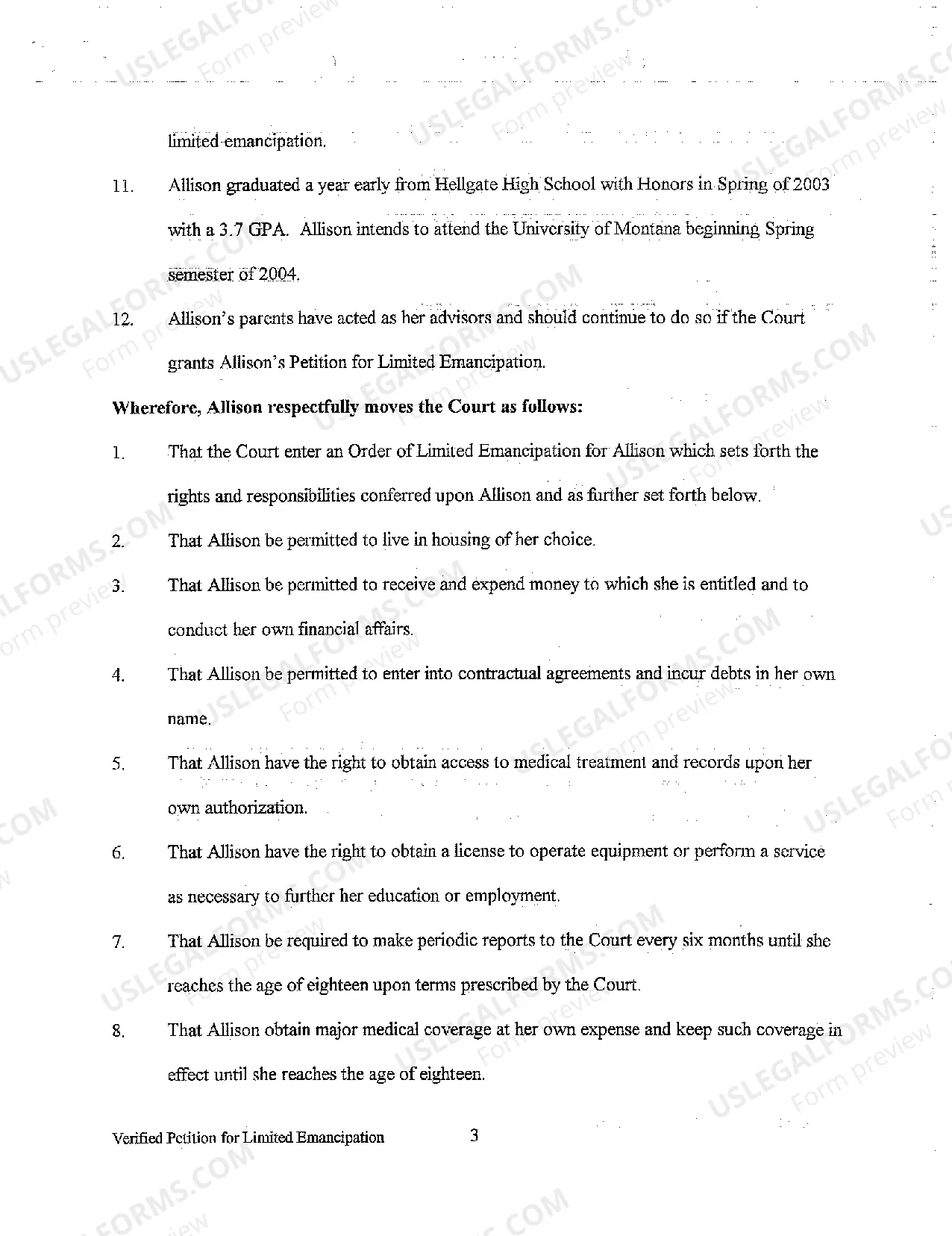 Preview A01 Verified Petition for Limited Emancipation