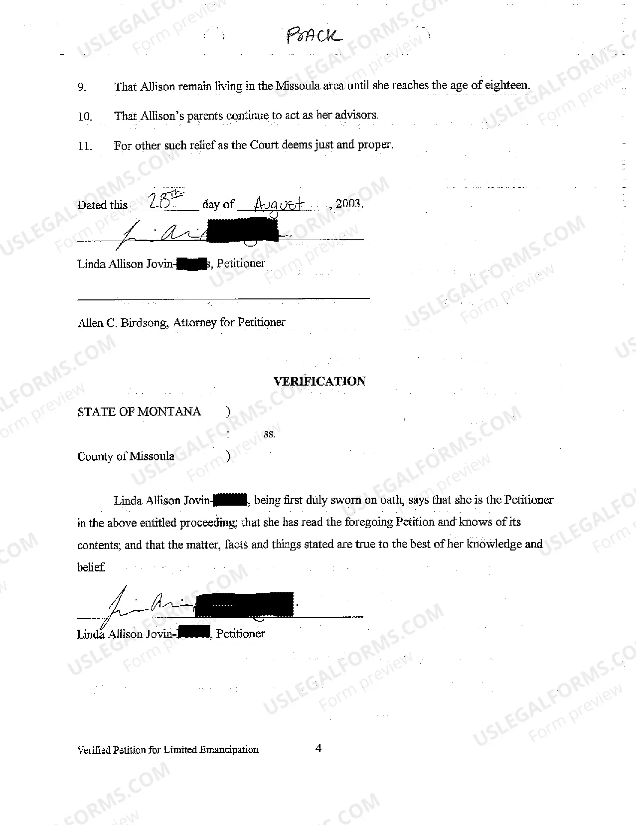 Preview A01 Verified Petition for Limited Emancipation