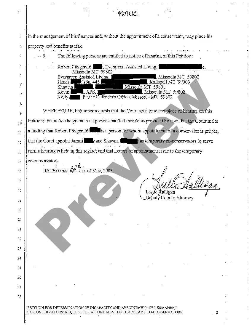 Preview A01 Petition for Determination of Incapacity and Appointment of Permanent Co-Conservators