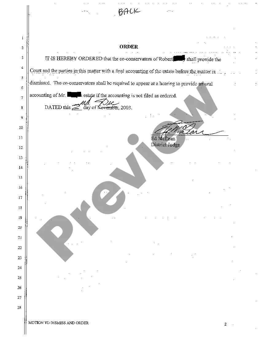 Preview A05 Motion to Dismiss and Request for Final Accounting Due to Incapacitated Death