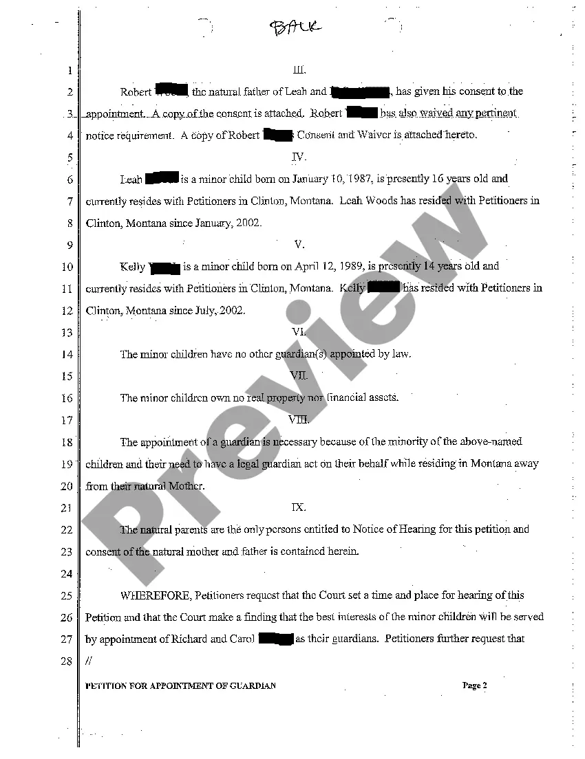 Preview A01 Petition for Appointment of Guardian of Minor Children