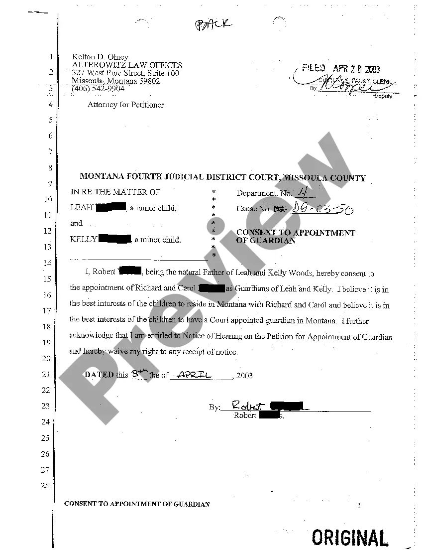 Preview A02 Consent to Appointment of Guardian by Natural Father and Mother of Minor Children