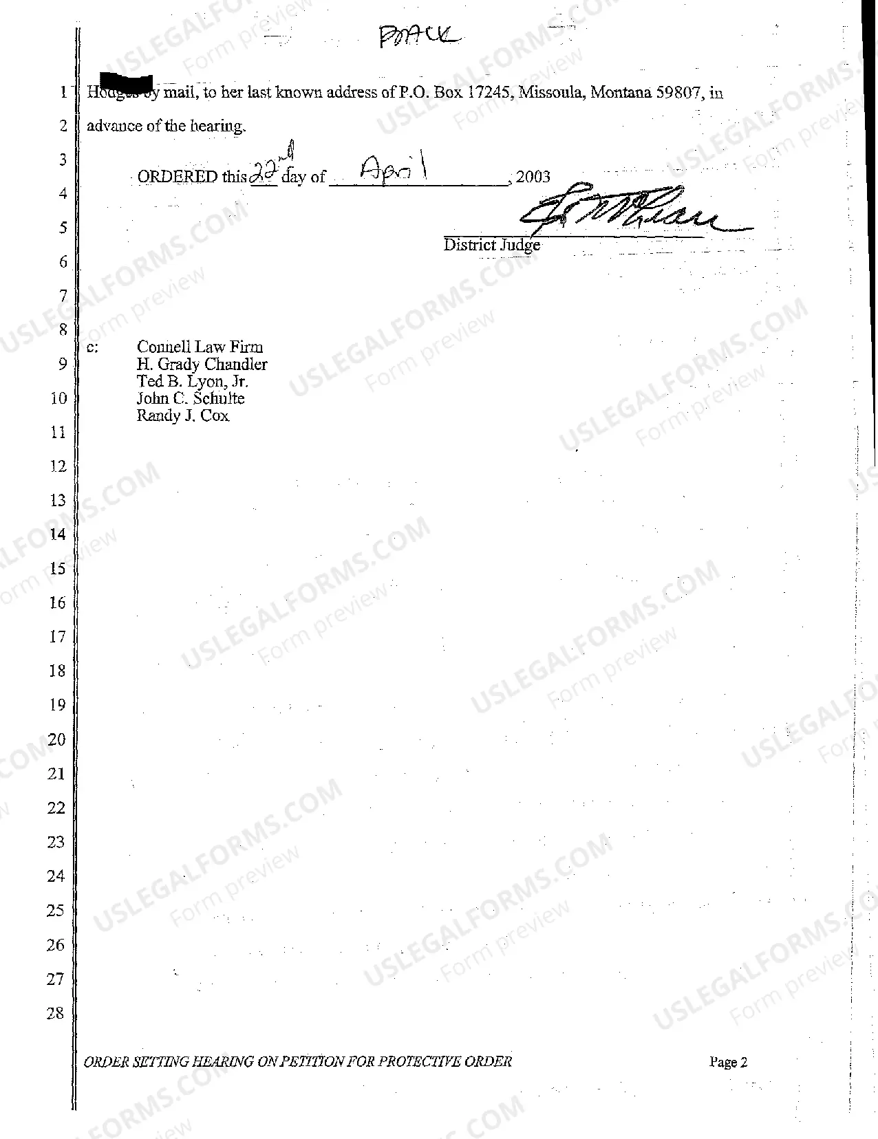 Preview A03 Order Setting Hearing on Petition for Protective Order