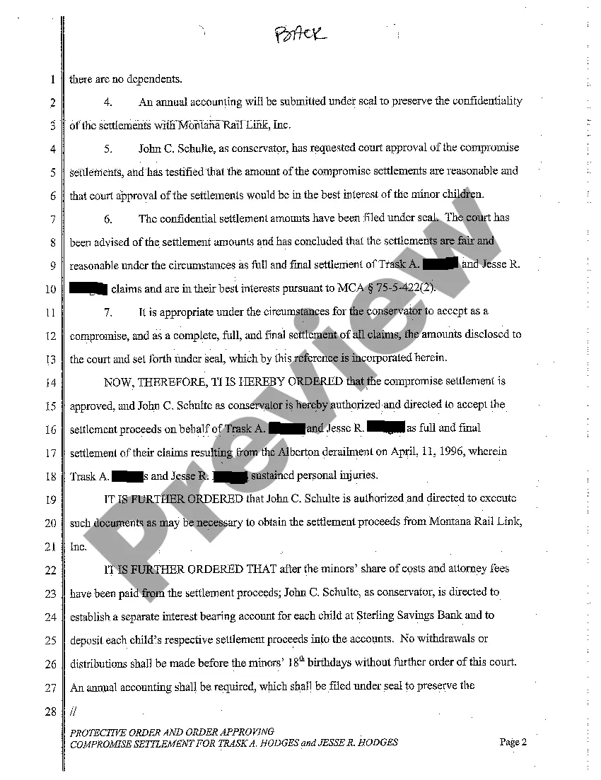 Preview A08 Protective Order and Order Approving Compromise Settlement for the Minor Children