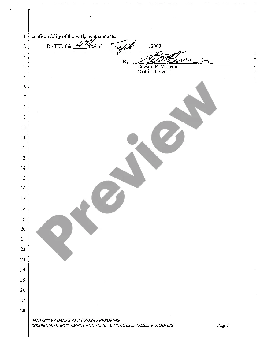Preview A08 Protective Order and Order Approving Compromise Settlement for the Minor Children