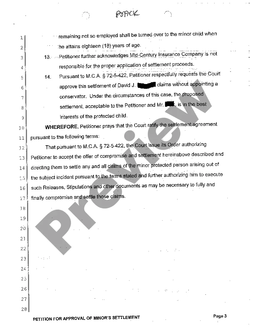 Preview A01 Petition for Approval of Minor's Settlement