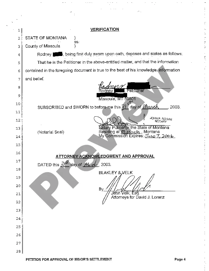 Preview A01 Petition for Approval of Minor's Settlement