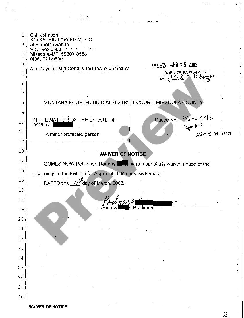 Preview A02 Order regarding Petition for Approval of Minor's Settlement
