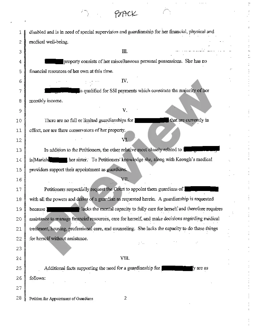 Get A01 Petition for Appointment of Guardians of Mentally Incapacitated Adult Preview A01 Petition for Appointment of Guardians of Mentally Incapacitated Adult