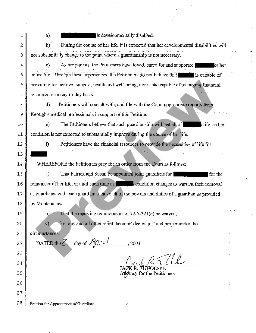 Get A01 Petition for Appointment of Guardians of Mentally Incapacitated Adult Preview A01 Petition for Appointment of Guardians of Mentally Incapacitated Adult